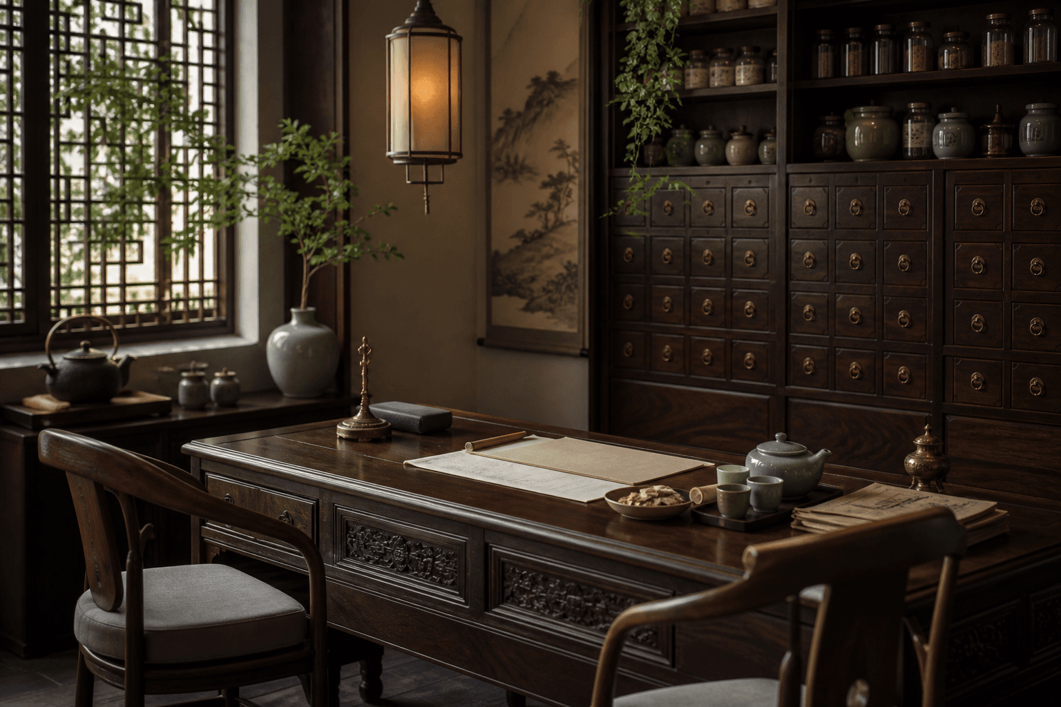 A calm traditional Chinese wellness treatment room